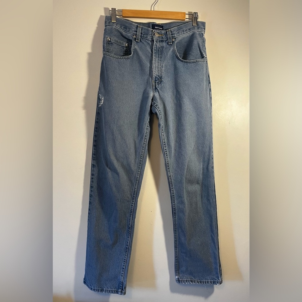 BASIC EDITIONS blue light wash vintage 100% cotton jeans unisex